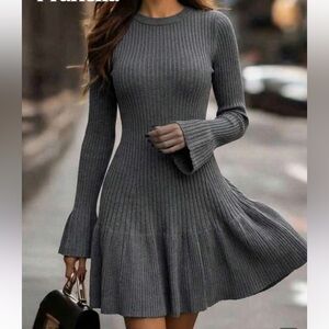 SHEIN Charcoal Long Sleeve Knit Dress